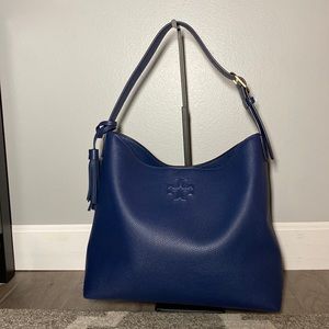 Tory Burch Thea Slouchy Hobo Bag Navy Pebbled Leather